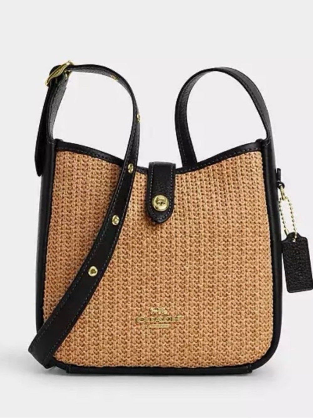 Coach Hadley Convertible Crossbody Bag in Natural Straw and Black Trim